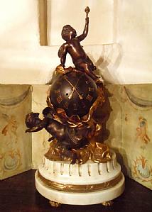 GLOBE CLOCK WITH WHITE MARBLE BASE. Working.